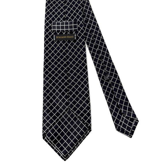 Stefano Ricci Black White Grid Pattern Silk Luxury Tie 3.75" x 61" Made in Italy - Picture 3 of 6